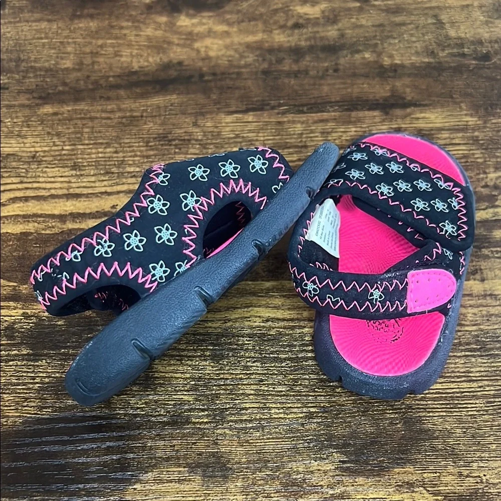 Kids Black and Pink Floral Sandals